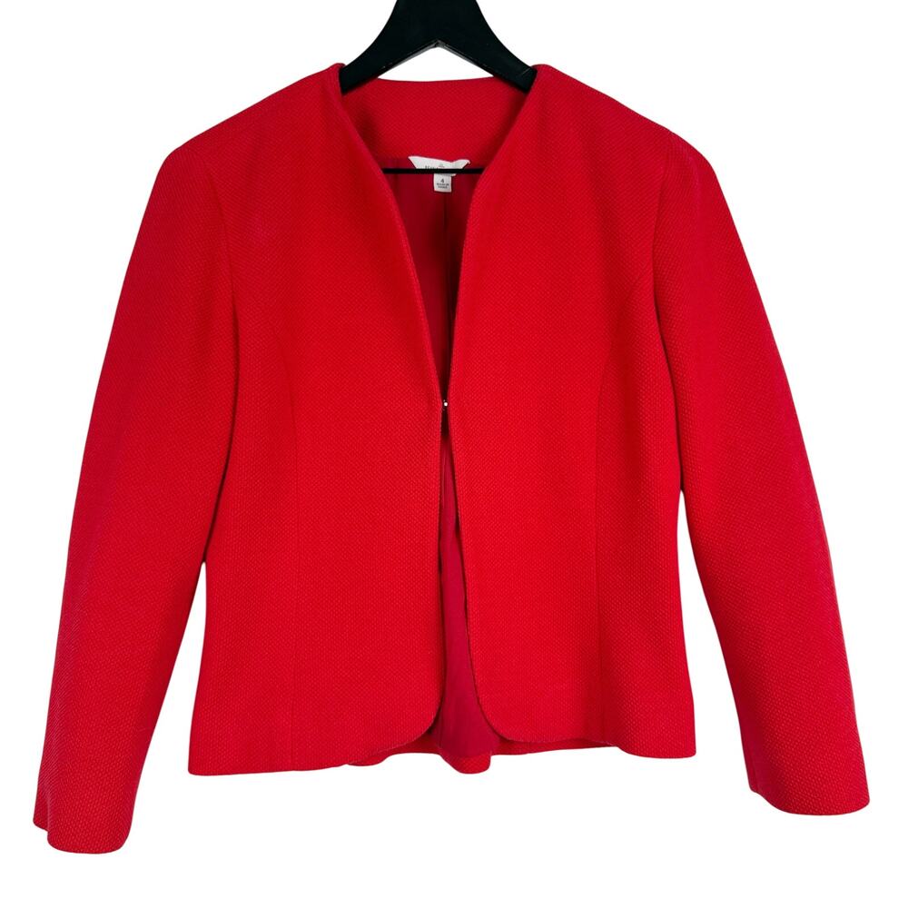 L.L. Bean Signature Womens Collarless Blazer Jacket Vibrant Red Cotton - 4
